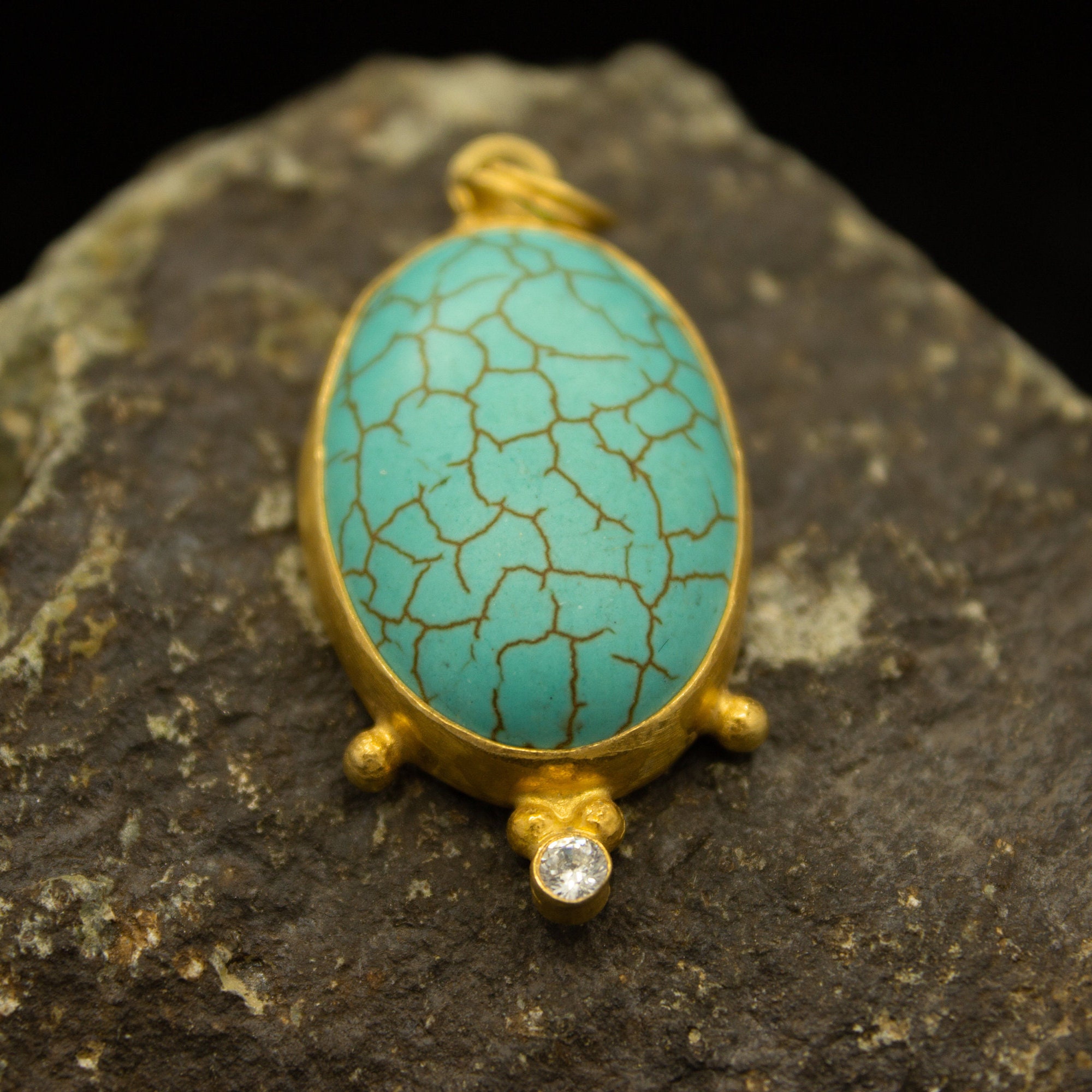 Collier Vintage En Pierres Turquoise - Sautoir Années 90 - Longueur ~53 Cm - Occasion