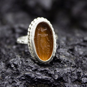 Ancient Woman Intaglio Glass Silver Ring | 24K Gold Plated | Ancient Greek Venus Jewelry | Ancient Vintage Aphrodite  Figure Ring by Pellada