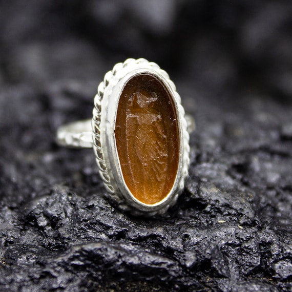 Bague Argent Femme Ancienne Intaille Verre Plaque Or 24K Bijoux de Venus grecque antique Ancienne bague vintage Aphrodite Figure par Pellada Etsy France