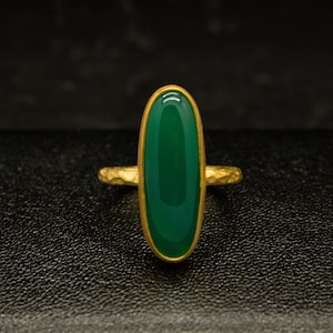 Natural Green Jade Stone Ring - 925 Sterling Silver - Handmade Stackable Ring - Minimalist Ring - Anatolian Handcrafted - By Pellada