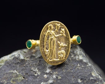 Aphrodite  Signet Coin Ring | Greek Art Venus Ring | 925 Sterling Silver Ring | Aphrodite   Ancient Ring | Goddess Ring Gift by Pellada