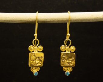 Ancient Greek Pegasus Signet Coin Earrings | 24K Gold Plated 925 Sterling Silver | Handmade Roman Art Earrings | Gift for Her by Pellada