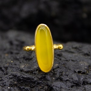 Yellow Jade Stone Ring | 24K Gold Plated | Minimalist Silver Ring | 925 Sterling Silver | Yellow Jade Ring | Handmade Dainty Gift Pellada