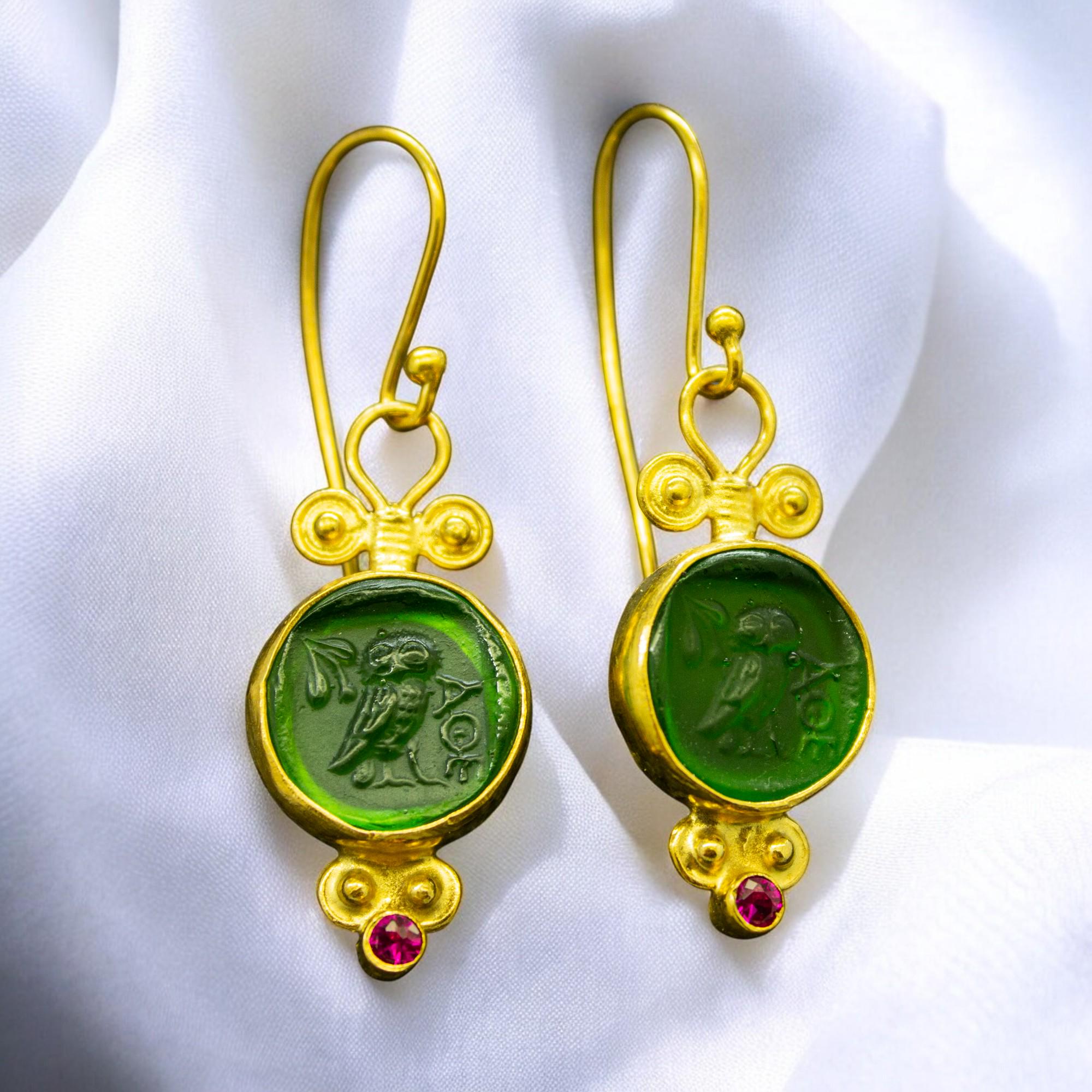 Athena Owl Ancient Earrings | 24K Gold Plated 925 Sterling Silver | Ancient Greek Owl Earrings | Myt