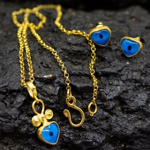 Gold Heart Evil Eye Pendant and Earrings | Sterling Silver | Blue Evil Eye Protection Jewelry | Guardian Eye | Minimalist Gift by Pellada