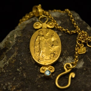Ancient Greek Art Signed Coin Necklace 925 Sterling Silver 24K Gold Plated Handcrafted Art Necklace Pendant Minimalist Jewelry By Pellada