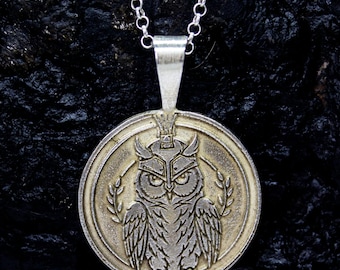 Owl of Athena Necklace | 925 Sterling Silver Greek Mythology Pendant | Ancient Greek Goddess Coin Medallion | Unique Unisex Gift | Pellada
