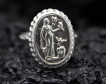 Ancient Greek Aphrodite Signed Coin Ring | 24K Gold Plated 925 Sterling Silver | Hammered Mythology  Venus Jewelry | Vintage Gift by Pellada
