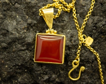 Carnelian Pendant Solid Silver | 925 Sterling Silver 24K Gold | Handcrafted Brown Necklace  |  Agate Pendant   | Dainty Gift | By Pellada