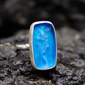 Aphrodite  Turquoise Stone Gold Ring | Sterling Silver Intaglio Ring | Ancient Greek Signet Aphrodite / Venus Ring | Gift Jewelry by Pellada