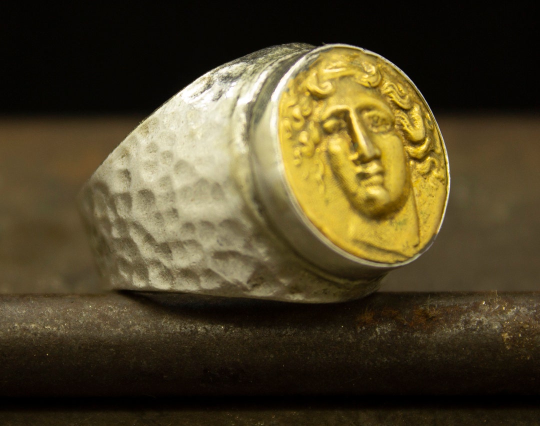 Mens Two Tone Signet Ring Medusa Coin Ancient Roman Art 24K - Etsy