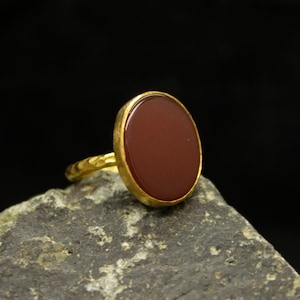 Red Agate Silver Ring | Minimalist  Carnelian Ring  | 925 Sterling Silver 24K Gold Plated | Roman Art Jewelry | Handmade  Gift  by Pellada