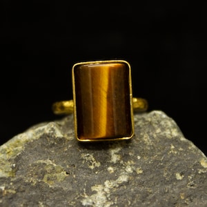 Tiger Eye Sterling Silver Ring | Ancient Handcrafted Ring | 925 Sterling Silver 24K Gold Plated | Grecian Jewelry | Gift Ring by Pellada