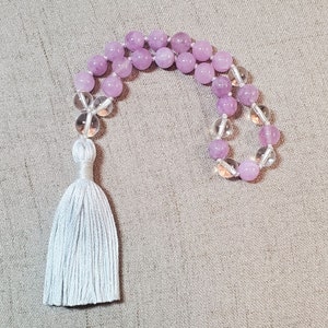 Rose Quartz Clear Quartz *Rare Color* Pocket Travel Mala Hand Knotted 27 Beads 8mm