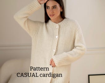 Patrón de tejido de cárdigan de alpaca, Patrón de tejido de cárdigan informal, Patrón de cárdigan de mohair, Patrón de cárdigan, Patrón de cárdigan fácil