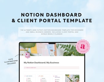 Peut inclure: Un écran d'ordinateur rose et blanc avec le texte "My Notion Dashboard | My Business" et "TODAY IS A GREAT DAY!" L'écran est divisé en trois sections intitulées "MOST VISITED", "ADMIN" et "EMAIL RESPONSES".