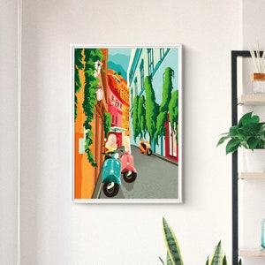 Rome Wall Art Print | Italy Vespa Poster | Italian City Illustration | Travel Digital Art Download | Retro Aesthetic Maximalist