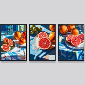 Kitchen prints set of 3, Citrus Print Set, Citrus Art, Fruits Printable Wall Art, Art Citrus Poster, Instant Download, Dining room decor