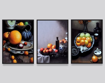 Citrus Botanical Print Set, Citrus Wall Art, Oranges Printable Wall Art, Print Orange Decor, Art Orange Citrus Poster, Instant Download
