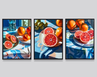 Kitchen prints set of 3, Citrus Print Set, Citrus Art, Fruits Printable Wall Art, Art Citrus Poster, Instant Download, Dining room decor