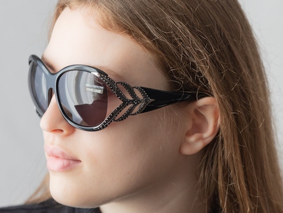 CAVALLI 455s サングラス、2000 年代のラインストーン付き特大フレーム  