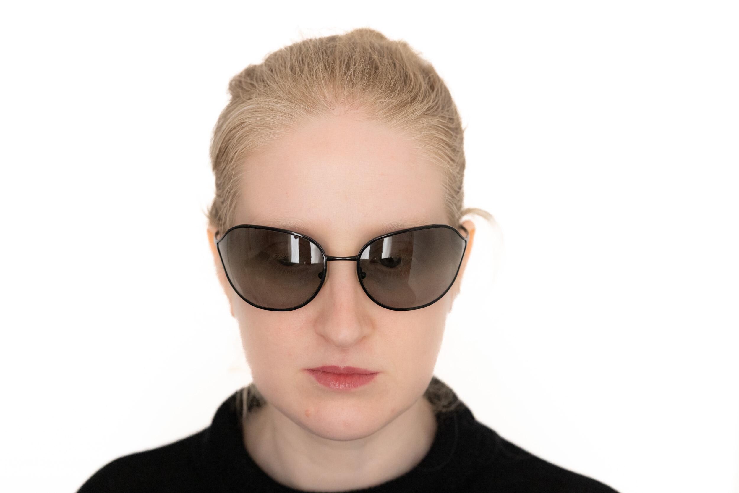 2000s PRADA 58E Oval Wrap Sunglasses Black Metal - Etsy