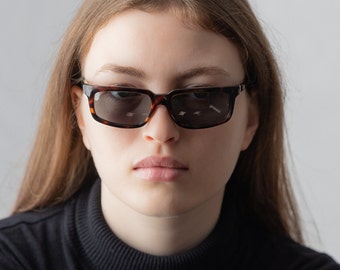 1990s Versus Versace E10 vintage sunglasses rectangle dark tortoise