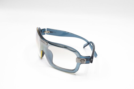 2000s VERSACE 4018-V small shield sunglasses azure - image 8