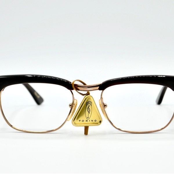 Persol Ratti 1960s vintage eyeglasses sleek browline black gold