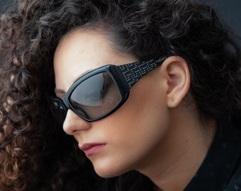 Jaren 2000 Versace vierkante wikkelzonnebril zwart 4069/B