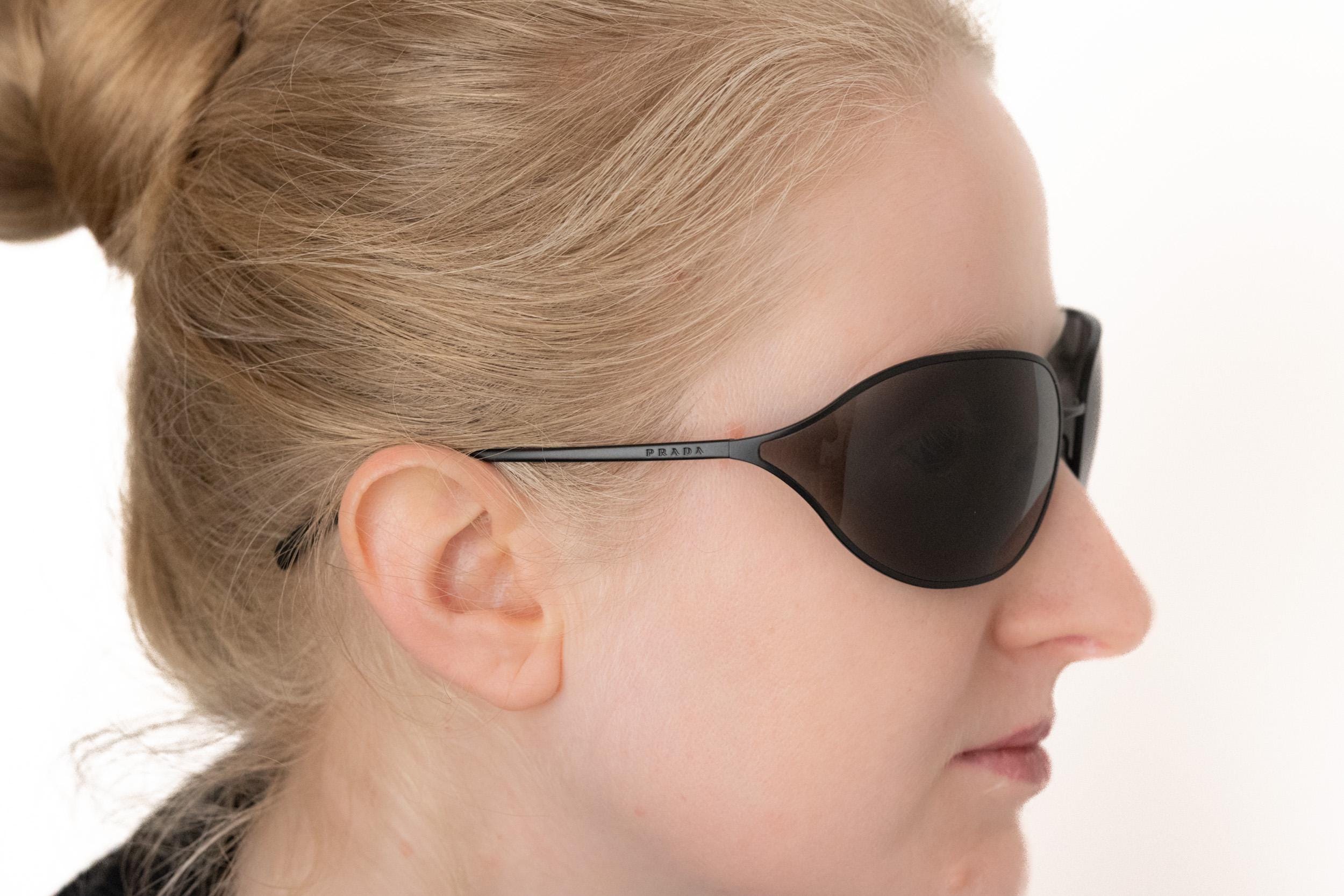 2000s PRADA 58E Oval Wrap Sunglasses Black Metal - Etsy