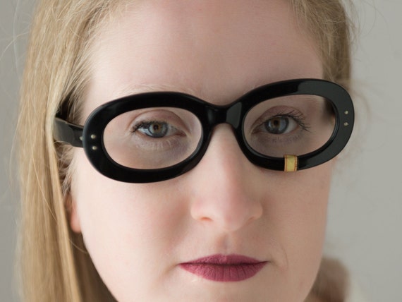 1960s Lozza eyeglasses vintage glossy black oval … - image 1