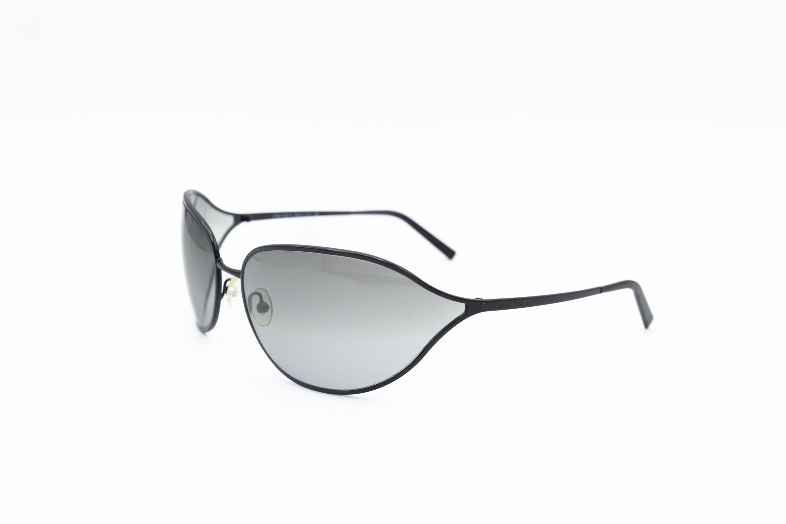 2000s PRADA 58E Oval Wrap Sunglasses Black Metal - Etsy