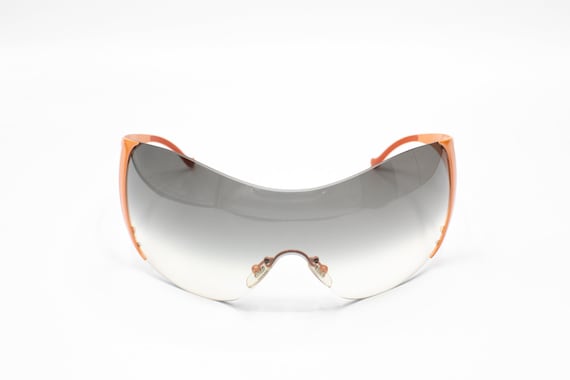 2000s VERSACE 2022 Shield Sunglasses Rimless Orange - Etsy display picture 1