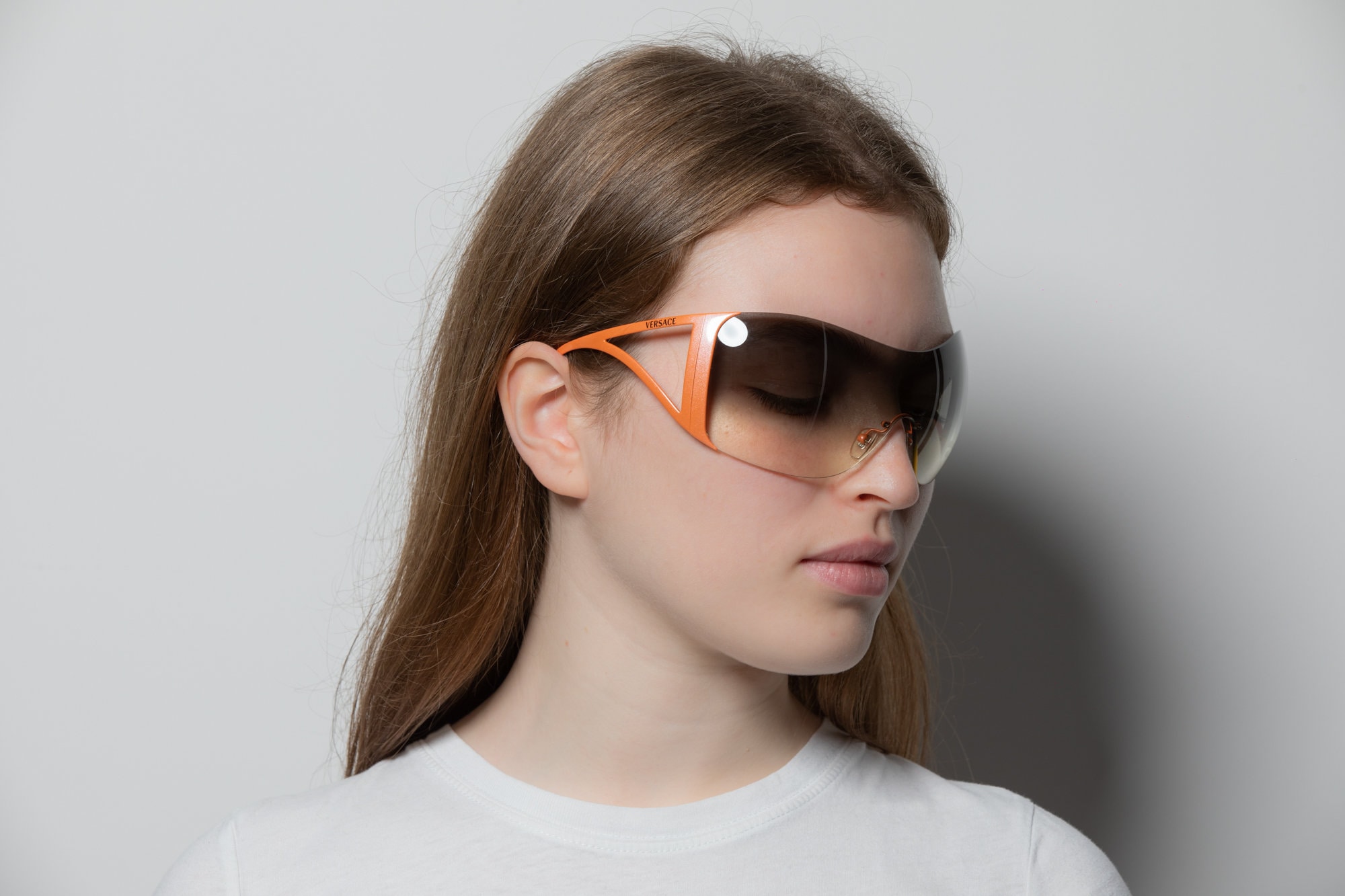 2000s VERSACE 2022 Shield Sunglasses Rimless Orange - Etsy