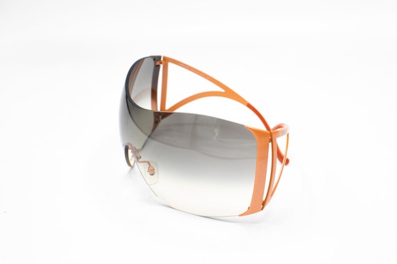 2000s VERSACE 2022 Shield Sunglasses Rimless Orange - Etsy