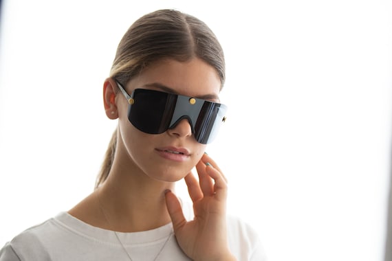 80s vintage rimless shield sunglasses oversized i… - image 10