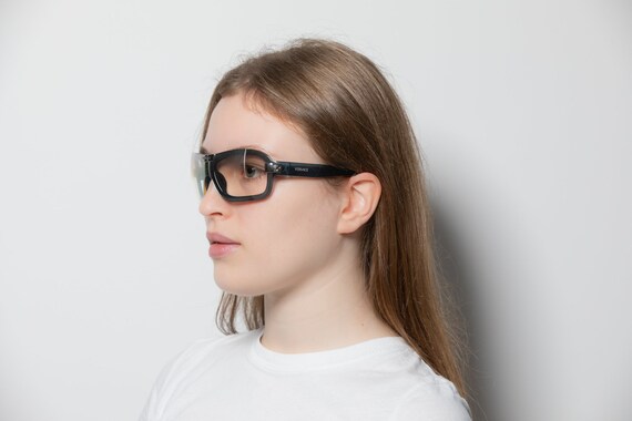 2000s VERSACE 4018-V small shield sunglasses azure - image 7