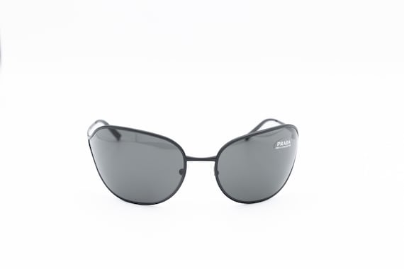 2000s PRADA 58E Oval Wrap Sunglasses Black Metal - Etsy