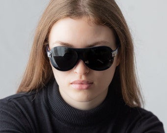 Jaren 2000 VERSACE 4084-V zonnebril schild piloten zwart