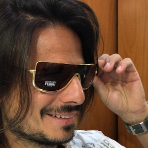 FERRE 35 S vintage shield sunglasses squared gold metal 1990s