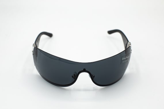 Ferragamo Rimless Wrap Shield Sunglasses 2000s Black 1139b  display picture 2