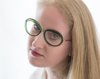 Gafas Marwitz vintage para mujer, años 70, montura ovalada verde y dorada, R214