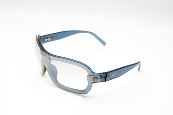 2000s VERSACE 4018-V small shield sunglasses azure - image 4