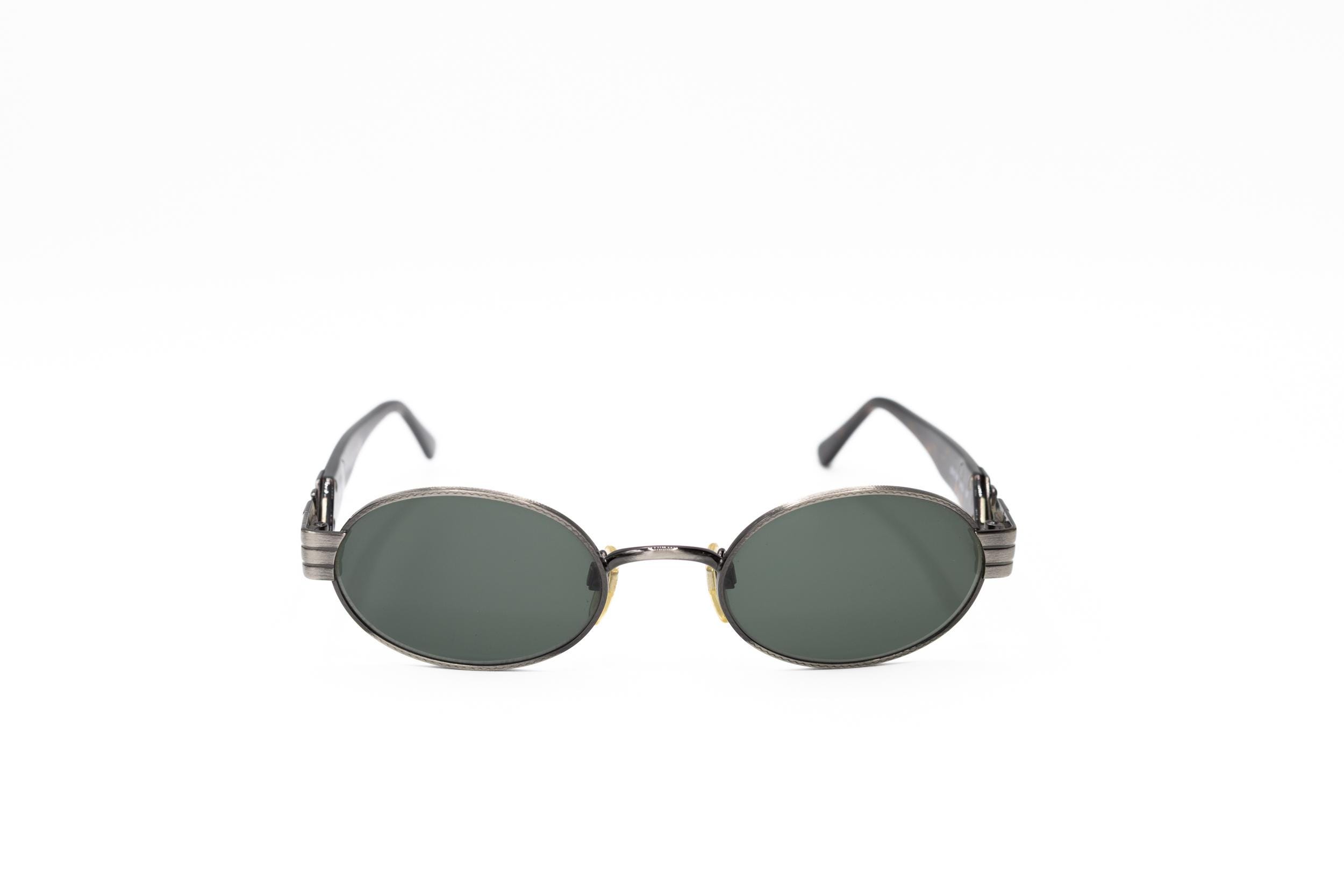 1990s EMPORIO ARMANI 54s Vintage Oval Sunglasses Grey Metal and