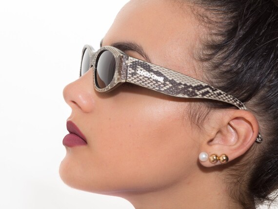 Cavalli python leather vintage sunglasses 90s ova… - image 5