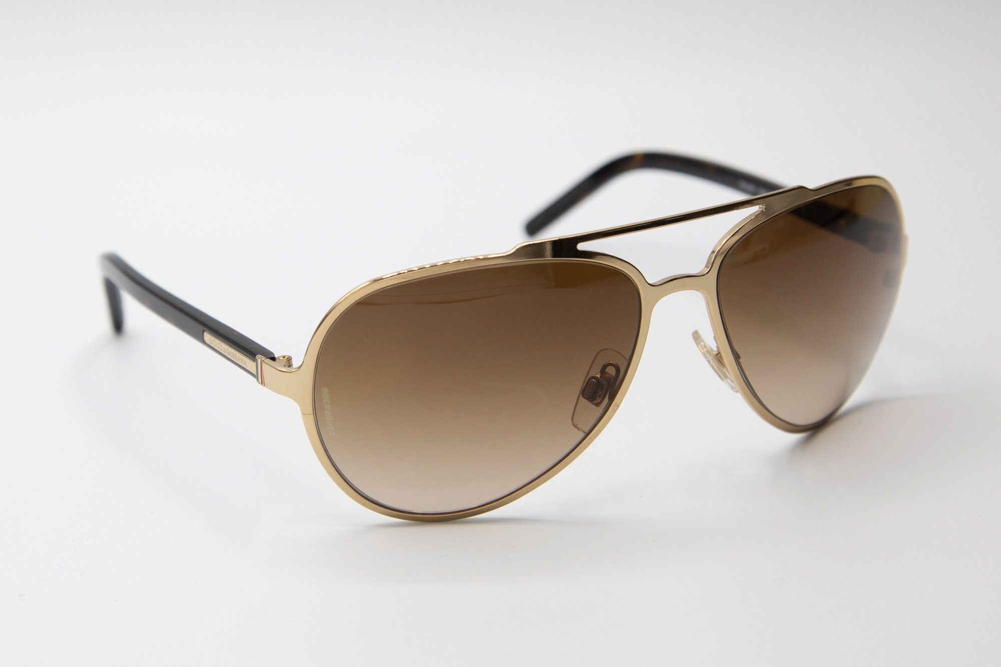 Dolce & Gabbana 2000s Aviator Metal Sunglasses Gold Tortoise