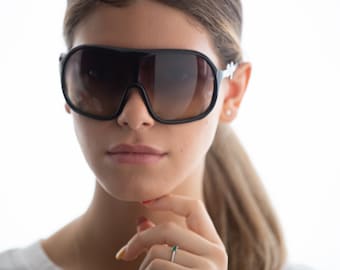 Oversized black shield sunglasses squared Dolce & Gabbana 8021B