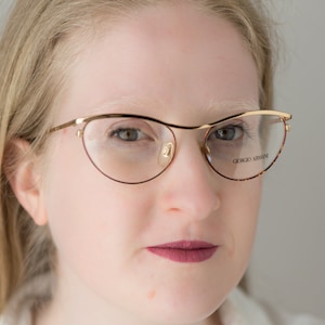 Vintage women&#39;s eyeglasses Armani cat eye frame 90s gold metal 216