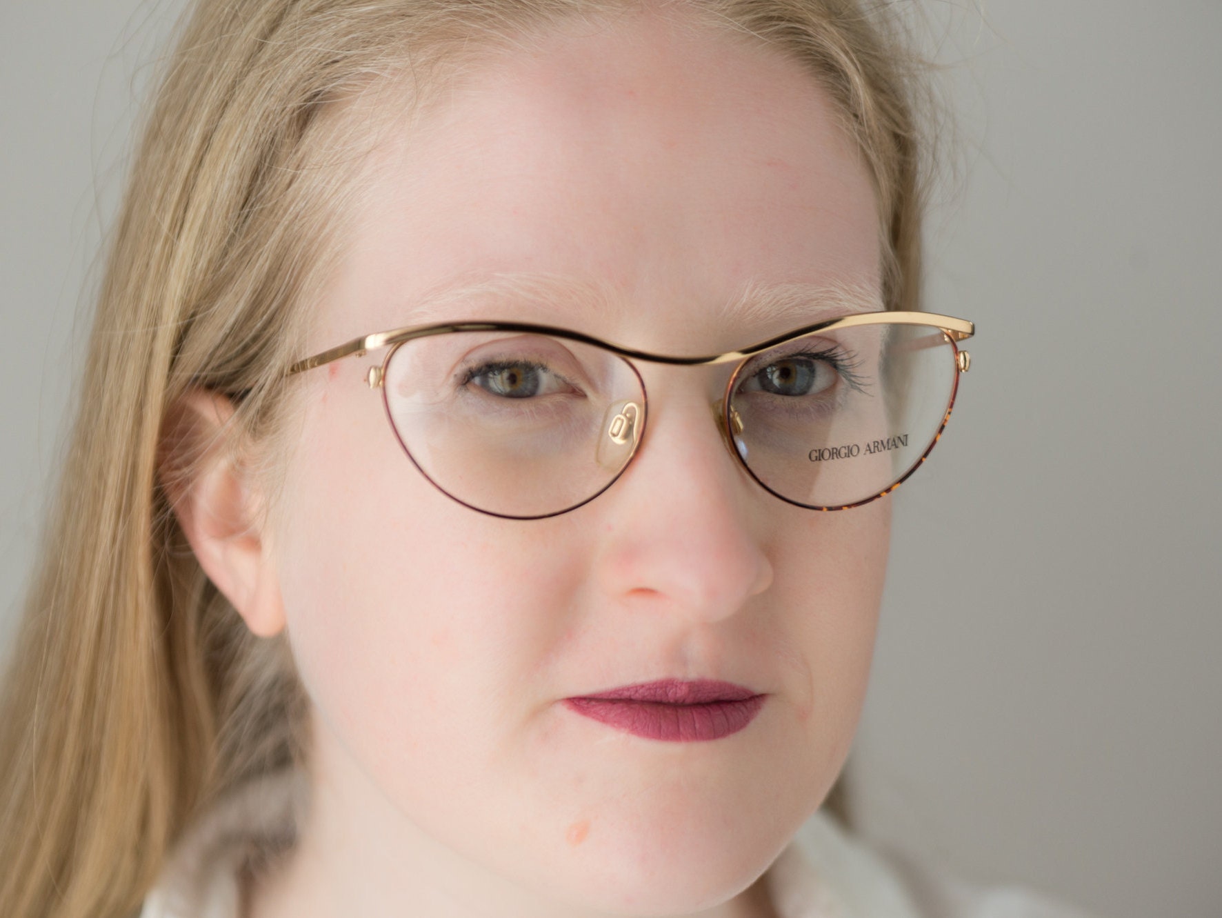 Vintage women's eyeglasses Armani cat eye frame 90s gold metal 216